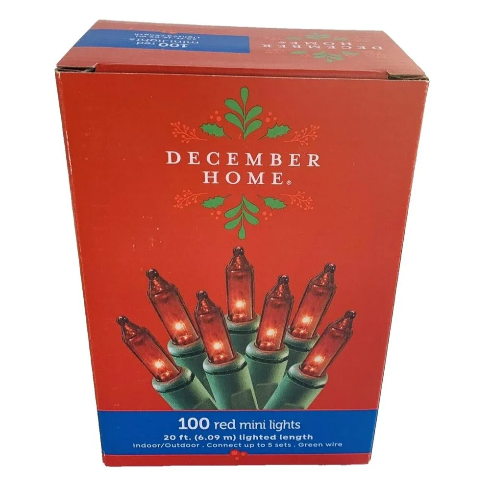 RED Mini Lights String 100 Count Green Wire Valentines Christmas Incandescen 20'